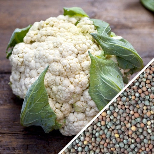 Cauliflower All Year Round Seeds from SeedsNow, showing healthy cauliflower seed packets on a white background.