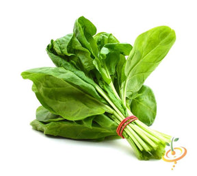 Viroflay Monstrueux de Viroflay spinach seeds from SeedsNow, showing vibrant green spinach leaves and seed packet.